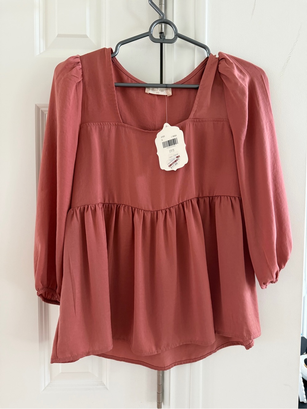 Women’s Dusty Rose Square Neck Peasant Blouse